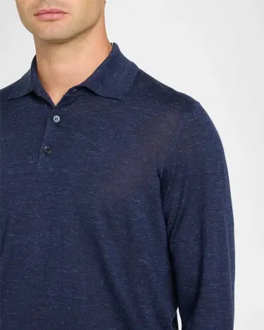Brunello Cucinelli Men's Melange Cashmere-Blend Polo Sweater | Thumbnail 5 Brunello Cucinelli Men's Melange Cashmere-Blend Polo Sweater | Thumbnail 5