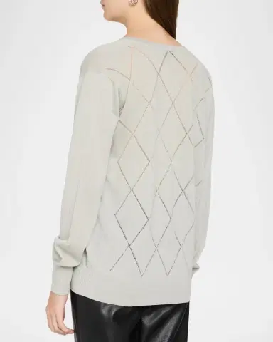 Dries Van Noten Diamond Ajoure Stitch V-Neck Sweater | Thumbnail 3 Dries Van Noten Diamond Ajoure Stitch V-Neck Sweater | Thumbnail 3