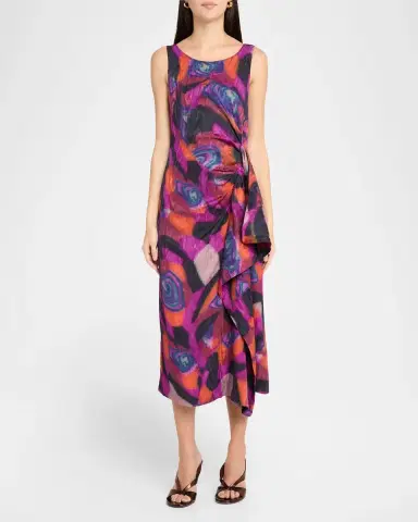 Dries Van Noten Dropps Sleeveless Ruched Ruffle Midi Dress | Thumbnail 2 Dries Van Noten Dropps Sleeveless Ruched Ruffle Midi Dress | Thumbnail 2