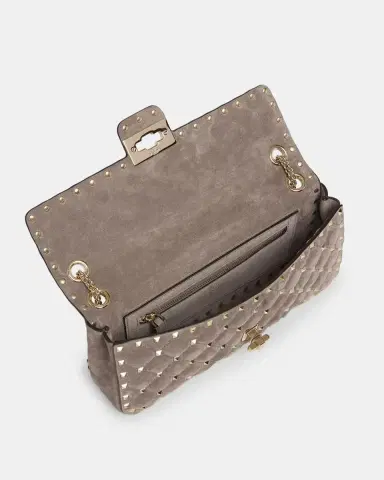 Valentino Garavani Quilted Rockstud Suede Shoulder Bag | Thumbnail 4 Valentino Garavani Quilted Rockstud Suede Shoulder Bag | Thumbnail 4