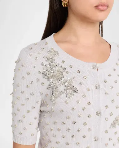 Oscar de la Renta Crystal Floral Embellished Short-Sleeve Cardigan | Thumbnail 5 Oscar de la Renta Crystal Floral Embellished Short-Sleeve Cardigan | Thumbnail 5