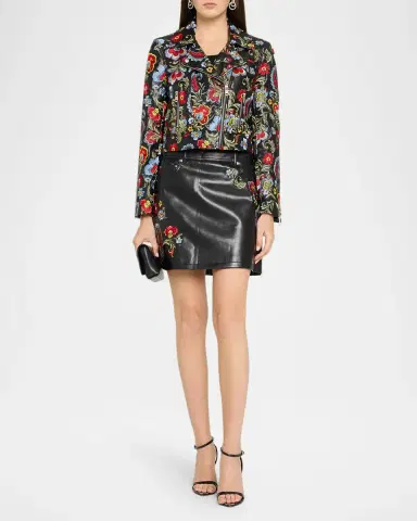Cinq à Sept Keke Floral Embroidered Faux Leather Mini Skirt | Thumbnail 2 Cinq à Sept Keke Floral Embroidered Faux Leather Mini Skirt | Thumbnail 2