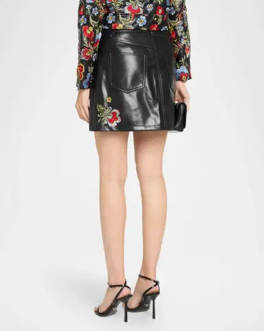 Cinq à Sept Keke Floral Embroidered Faux Leather Mini Skirt | Thumbnail 3 Cinq à Sept Keke Floral Embroidered Faux Leather Mini Skirt | Thumbnail 3