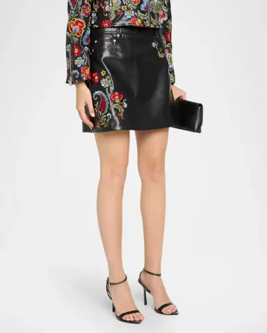 Cinq à Sept Keke Floral Embroidered Faux Leather Mini Skirt | Thumbnail 4 Cinq à Sept Keke Floral Embroidered Faux Leather Mini Skirt | Thumbnail 4