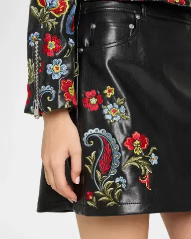 Cinq à Sept Keke Floral Embroidered Faux Leather Mini Skirt | Thumbnail 5 Cinq à Sept Keke Floral Embroidered Faux Leather Mini Skirt | Thumbnail 5