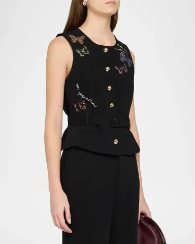 Cinq à Sept Heatset Butterfly Belted Waistcoat | Thumbnail 4 Cinq à Sept Heatset Butterfly Belted Waistcoat | Thumbnail 4