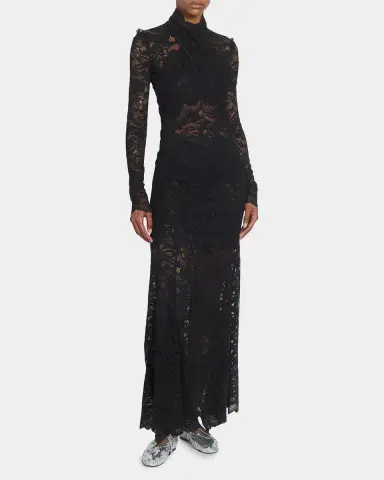 Rabanne Crisscross Mock-Neck Lace Long-Sleeve Top | Thumbnail 2 Rabanne Crisscross Mock-Neck Lace Long-Sleeve Top | Thumbnail 2
