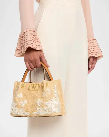 Valentino Garavani Small Floral-Embroidered Raffia Tote Bag | Thumbnail 2 Valentino Garavani Small Floral-Embroidered Raffia Tote Bag | Thumbnail 2