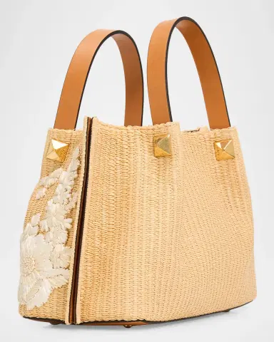 Valentino Garavani Small Floral-Embroidered Raffia Tote Bag | Thumbnail 3 Valentino Garavani Small Floral-Embroidered Raffia Tote Bag | Thumbnail 3