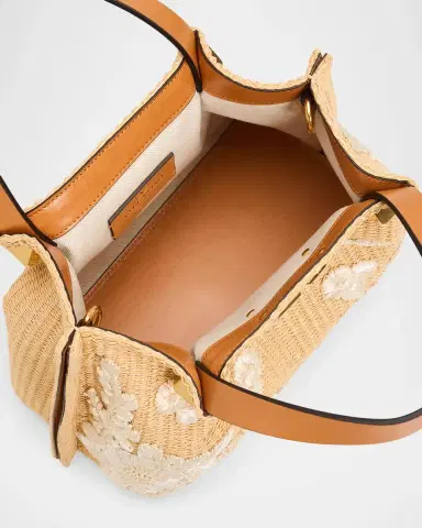 Valentino Garavani Small Floral-Embroidered Raffia Tote Bag | Thumbnail 4 Valentino Garavani Small Floral-Embroidered Raffia Tote Bag | Thumbnail 4