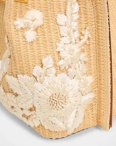 Valentino Garavani Small Floral-Embroidered Raffia Tote Bag | Thumbnail 6 Valentino Garavani Small Floral-Embroidered Raffia Tote Bag | Thumbnail 6