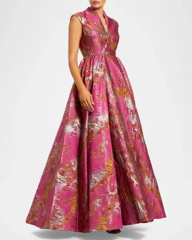 Mac Duggal Brocade Sleeveless Fit && Flare Gown | Thumbnail 2 Mac Duggal Brocade Sleeveless Fit && Flare Gown | Thumbnail 2