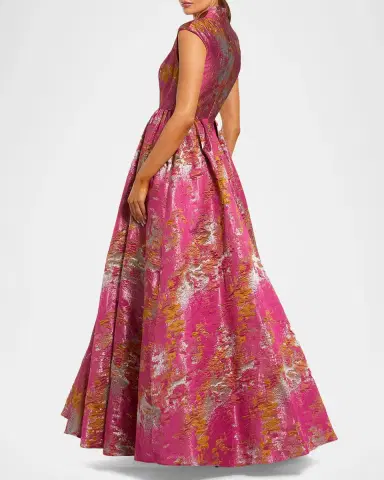 Mac Duggal Brocade Sleeveless Fit && Flare Gown | Thumbnail 3 Mac Duggal Brocade Sleeveless Fit && Flare Gown | Thumbnail 3