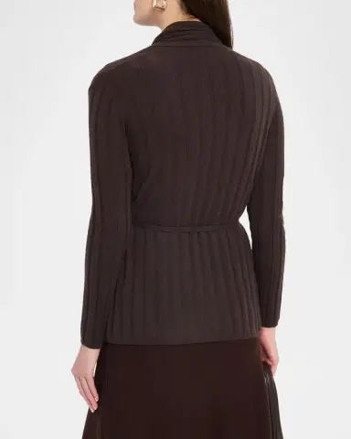 Neiman Marcus Cashmere Ribbed Wrap-Front Cardigan | Thumbnail 3 Neiman Marcus Cashmere Ribbed Wrap-Front Cardigan | Thumbnail 3