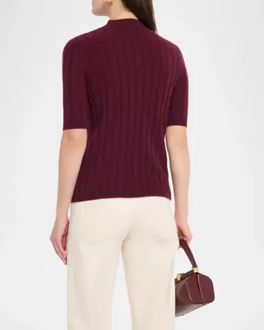 Neiman Marcus Ribbed Cashmere Elbow-Sleeve Sweater | Thumbnail 3 Neiman Marcus Ribbed Cashmere Elbow-Sleeve Sweater | Thumbnail 3