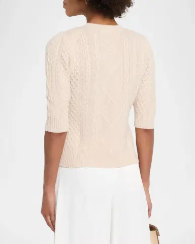 Neiman Marcus Cashmere Crewneck Cable-Knit Cardigan | Thumbnail 2 Neiman Marcus Cashmere Crewneck Cable-Knit Cardigan | Thumbnail 2