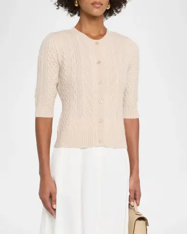 Neiman Marcus Cashmere Crewneck Cable-Knit Cardigan | Thumbnail 3 Neiman Marcus Cashmere Crewneck Cable-Knit Cardigan | Thumbnail 3