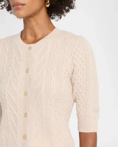 Neiman Marcus Cashmere Crewneck Cable-Knit Cardigan | Thumbnail 4 Neiman Marcus Cashmere Crewneck Cable-Knit Cardigan | Thumbnail 4