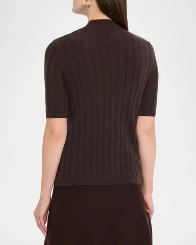 Neiman Marcus Ribbed Cashmere Elbow-Sleeve Sweater | Thumbnail 3 Neiman Marcus Ribbed Cashmere Elbow-Sleeve Sweater | Thumbnail 3