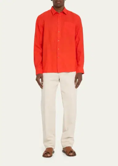 Vilebrequin Men's Caroubis Solid Linen Sport Shirt | Thumbnail 6 Vilebrequin Men's Caroubis Solid Linen Sport Shirt | Thumbnail 6