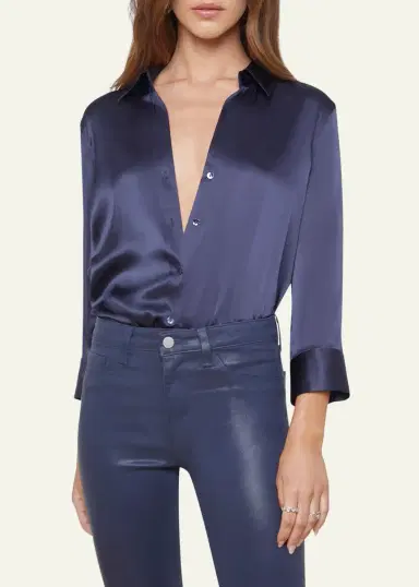 L'Agence Dani Silk Satin 3/4-Sleeve Button-Down Blouse | Thumbnail 13 L'Agence Dani Silk Satin 3/4-Sleeve Button-Down Blouse | Thumbnail 13