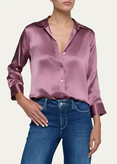 L'Agence Dani Silk Satin 3/4-Sleeve Button-Down Blouse | Thumbnail 20 L'Agence Dani Silk Satin 3/4-Sleeve Button-Down Blouse | Thumbnail 20