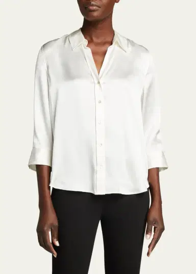 L'Agence Dani Silk Satin 3/4-Sleeve Button-Down Blouse | Thumbnail 4 L'Agence Dani Silk Satin 3/4-Sleeve Button-Down Blouse | Thumbnail 4