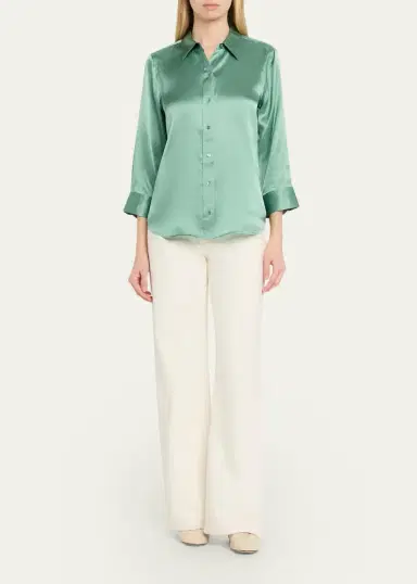 L'Agence Dani Silk Satin 3/4-Sleeve Button-Down Blouse | Thumbnail 6 L'Agence Dani Silk Satin 3/4-Sleeve Button-Down Blouse | Thumbnail 6