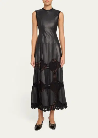 Ulla Johnson Ilana Sleeveless Crochet Knit & Leather Midi Dress | Thumbnail 2 Ulla Johnson Ilana Sleeveless Crochet Knit & Leather Midi Dress | Thumbnail 2