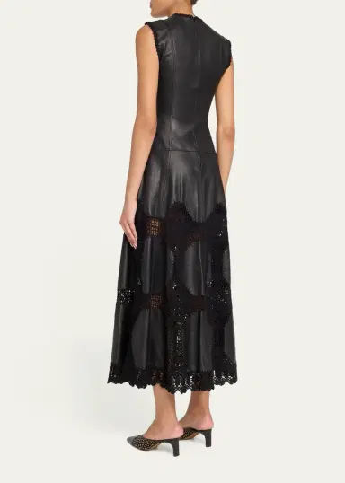 Ulla Johnson Ilana Sleeveless Crochet Knit & Leather Midi Dress | Thumbnail 3 Ulla Johnson Ilana Sleeveless Crochet Knit & Leather Midi Dress | Thumbnail 3