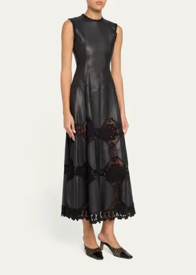 Ulla Johnson Ilana Sleeveless Crochet Knit & Leather Midi Dress | Thumbnail 4 Ulla Johnson Ilana Sleeveless Crochet Knit & Leather Midi Dress | Thumbnail 4