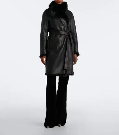 Yves Salomon Reversible shearling wrap coat | Thumbnail 4 Yves Salomon Reversible shearling wrap coat | Thumbnail 4