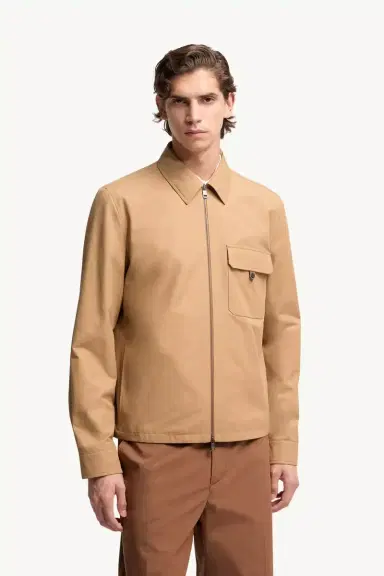 Moncler Leather Logo Cotton Blend Shirt Jacket | Thumbnail 5 Moncler Leather Logo Cotton Blend Shirt Jacket | Thumbnail 5