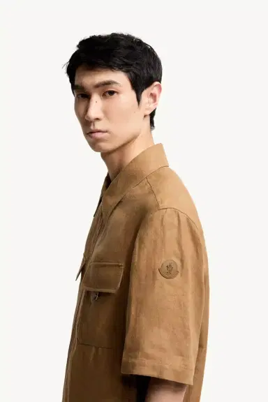 Moncler Linen Twill Short Sleeve Zip-up Shirt | Thumbnail 4 Moncler Linen Twill Short Sleeve Zip-up Shirt | Thumbnail 4
