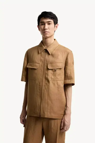 Moncler Linen Twill Short Sleeve Zip-up Shirt | Thumbnail 5 Moncler Linen Twill Short Sleeve Zip-up Shirt | Thumbnail 5