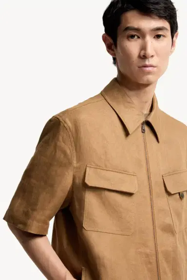 Moncler Linen Twill Short Sleeve Zip-up Shirt | Thumbnail 7 Moncler Linen Twill Short Sleeve Zip-up Shirt | Thumbnail 7