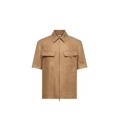 Moncler Linen Twill Short Sleeve Zip-up Shirt | Thumbnail 1 Moncler Linen Twill Short Sleeve Zip-up Shirt | Thumbnail 1