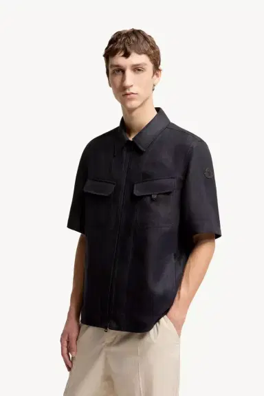 Moncler Linen Twill Short Sleeve Zip-up Shirt | Thumbnail 5 Moncler Linen Twill Short Sleeve Zip-up Shirt | Thumbnail 5