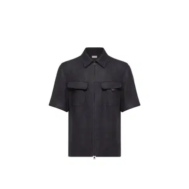 Moncler Linen Twill Short Sleeve Zip-up Shirt | Thumbnail 1 Moncler Linen Twill Short Sleeve Zip-up Shirt | Thumbnail 1