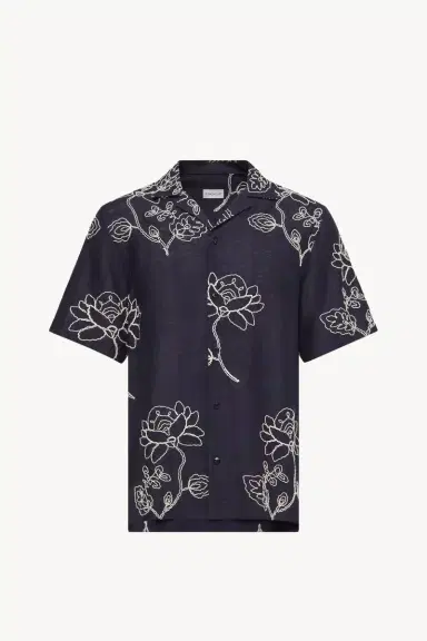 Moncler Embroidered Linen Blend Shirt | Thumbnail 2 Moncler Embroidered Linen Blend Shirt | Thumbnail 2