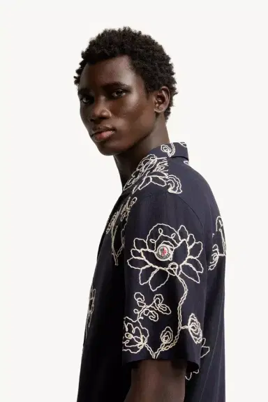 Moncler Embroidered Linen Blend Shirt | Thumbnail 4 Moncler Embroidered Linen Blend Shirt | Thumbnail 4