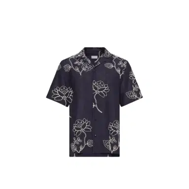 Moncler Embroidered Linen Blend Shirt | Thumbnail 1 Moncler Embroidered Linen Blend Shirt | Thumbnail 1
