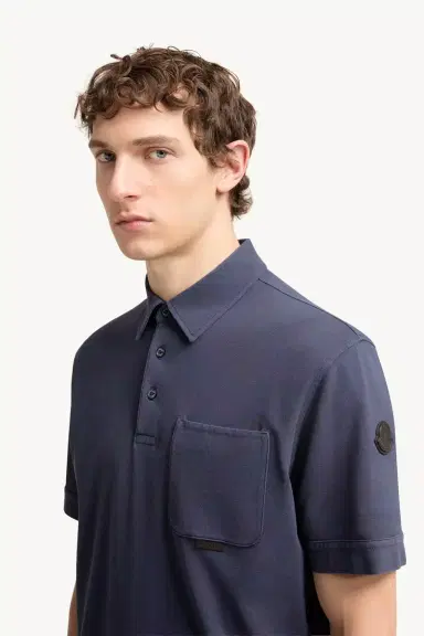 Moncler Leather Logo Cotton Piquet Polo Shirt | Thumbnail 4 Moncler Leather Logo Cotton Piquet Polo Shirt | Thumbnail 4