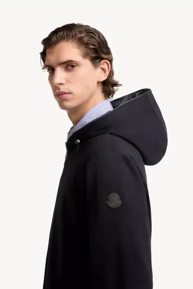 Moncler Leather Logo Cotton Blend Zip-up Hoodie | Thumbnail 4 Moncler Leather Logo Cotton Blend Zip-up Hoodie | Thumbnail 4