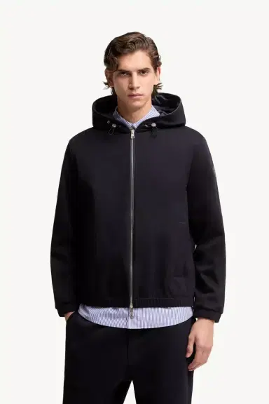 Moncler Leather Logo Cotton Blend Zip-up Hoodie | Thumbnail 5 Moncler Leather Logo Cotton Blend Zip-up Hoodie | Thumbnail 5
