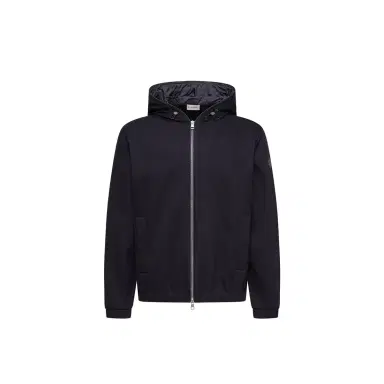 Moncler Leather Logo Cotton Blend Zip-up Hoodie | Thumbnail 1 Moncler Leather Logo Cotton Blend Zip-up Hoodie | Thumbnail 1