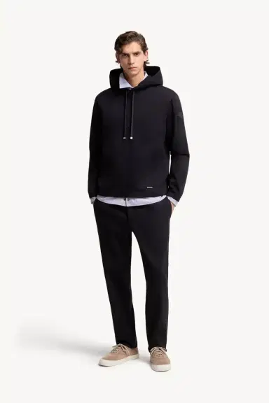 Moncler Leather Logo Cotton Blend Hoodie | Thumbnail 3 Moncler Leather Logo Cotton Blend Hoodie | Thumbnail 3