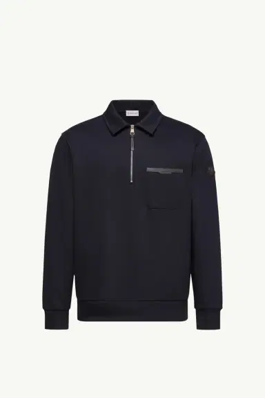 Moncler Leather Logo Cotton Blend Half-zipper Sweatshirt | Thumbnail 2 Moncler Leather Logo Cotton Blend Half-zipper Sweatshirt | Thumbnail 2
