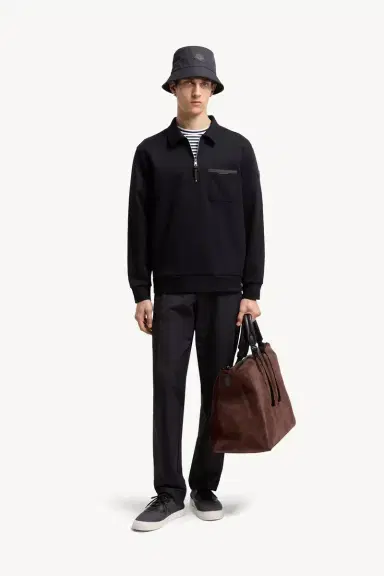 Moncler Leather Logo Cotton Blend Half-zipper Sweatshirt | Thumbnail 3 Moncler Leather Logo Cotton Blend Half-zipper Sweatshirt | Thumbnail 3