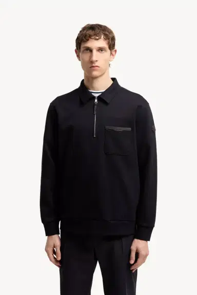 Moncler Leather Logo Cotton Blend Half-zipper Sweatshirt | Thumbnail 5 Moncler Leather Logo Cotton Blend Half-zipper Sweatshirt | Thumbnail 5